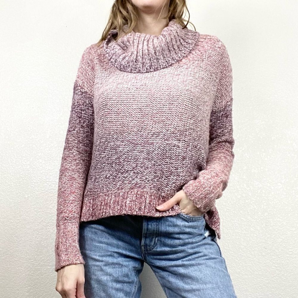 American Eagle Mauve Pink Ombré Knit Cowl Neck Sweater